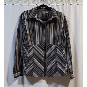 Apt. 9 Stretch Womens Casual Button Up Shirt Striped Long Sleeves Large